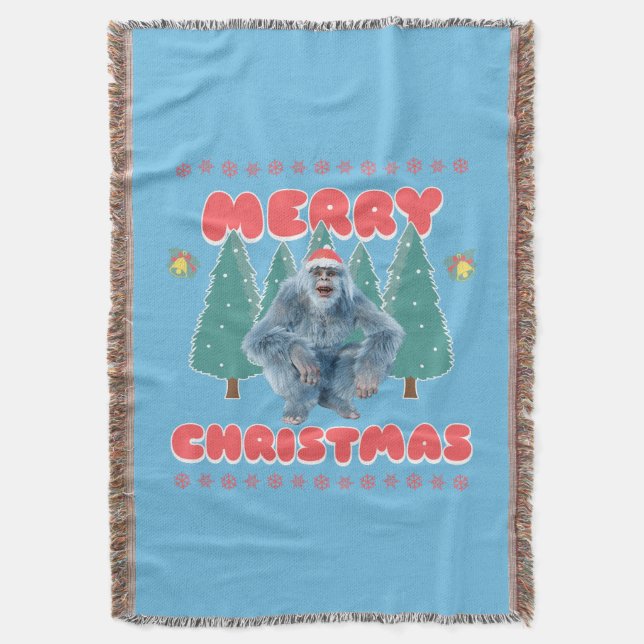 Funny Yeti - Merry Christmas Throw Blanket (Front Vertical)