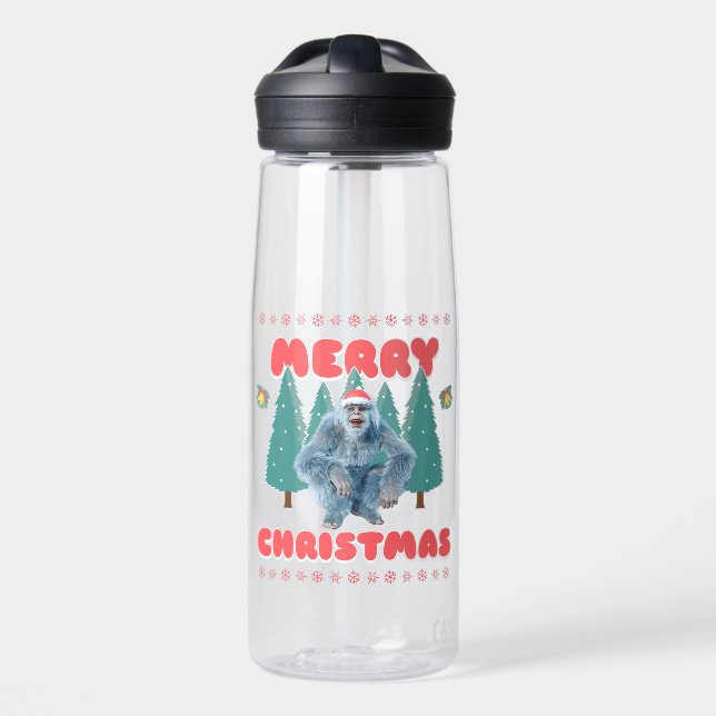 Funny Yeti - Merry Christmas Water Bottle (Front)
