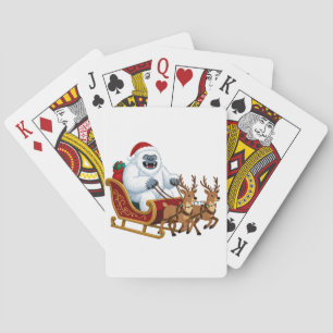 Funny Yeti Riding a Christmas Sleigh Riding Playing Cards