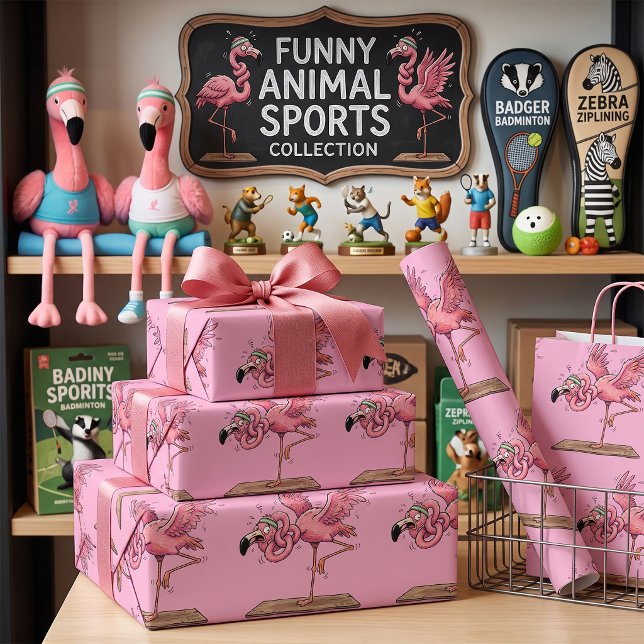 Funny Yoga Flamingo Workout Fail Wrapping Paper (Creator Uploaded)
