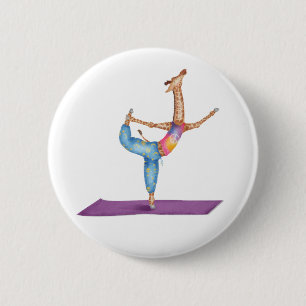 Funny yoga giraffe round badge