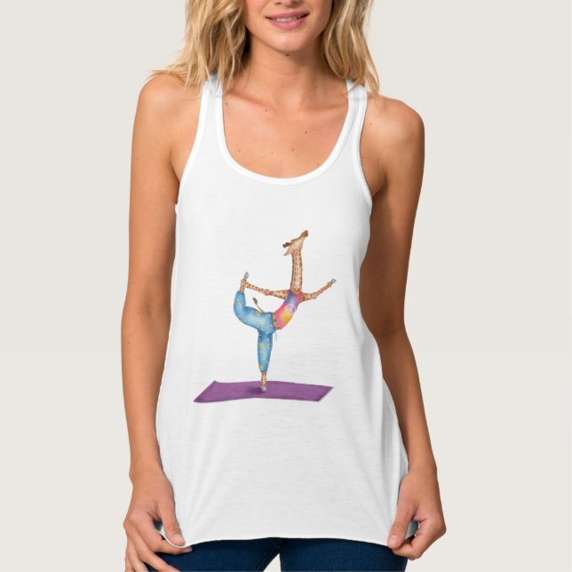 Funny yoga giraffe sleeveless tank top (Front)