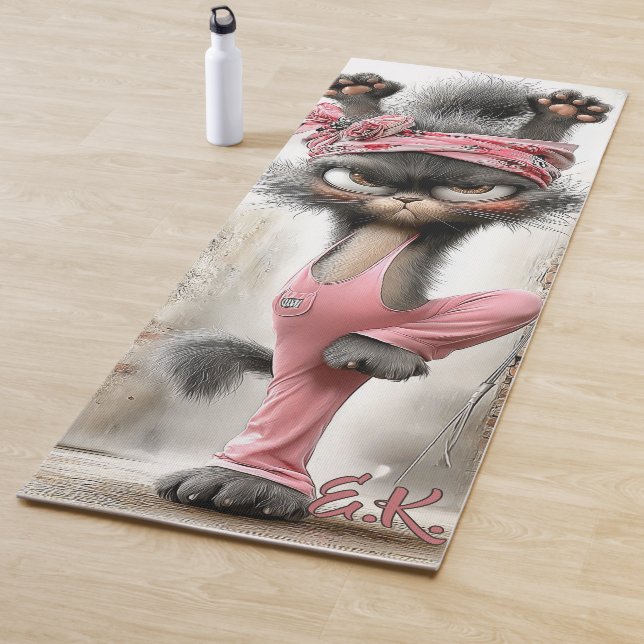 Funny Yoga Mat grumpy cat cartoon  (In Situ)