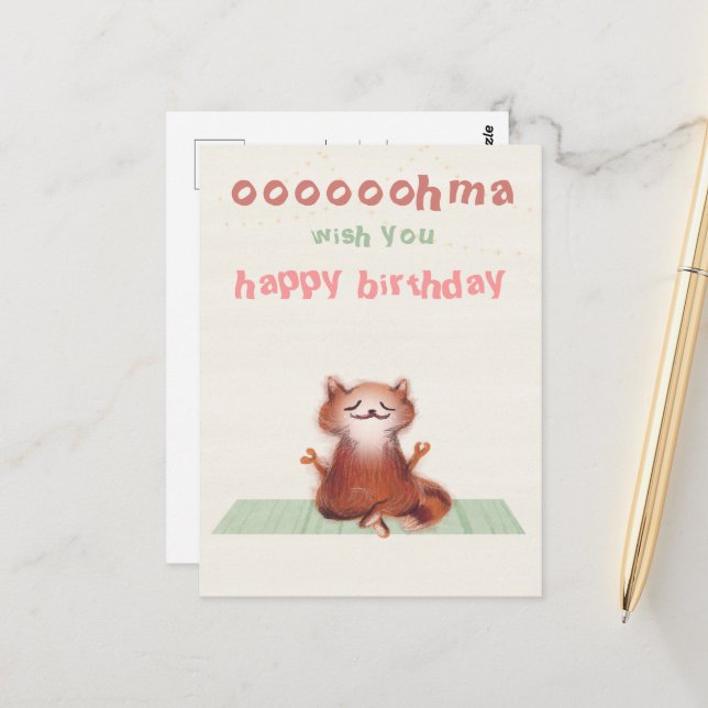 Funny Yoga Meditation Cat Cute Animal Birthday Postcard (Front/Back In Situ)