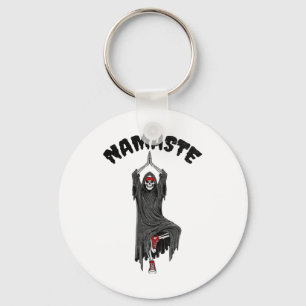 Funny Yoga Namaste Halloween Skeleton Reaper Tree  Key Ring