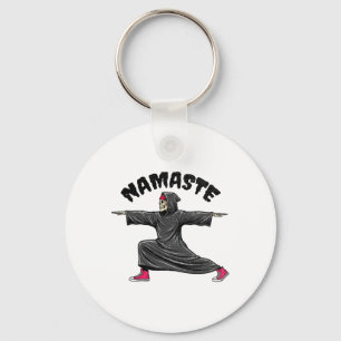 Funny Yoga Namaste Halloween Skeleton Reaper Warri Key Ring