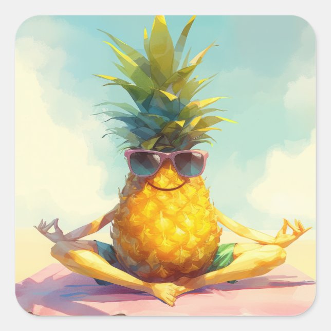 Funny Yoga Pineapple Square Sticker (Front)