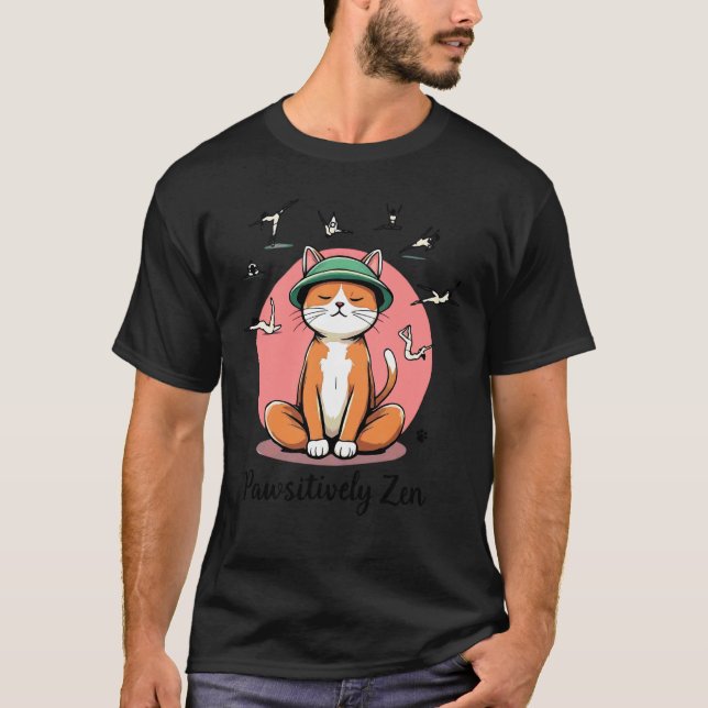 Funny Yoga Teacher Cat Classes T-Shirt (Front)