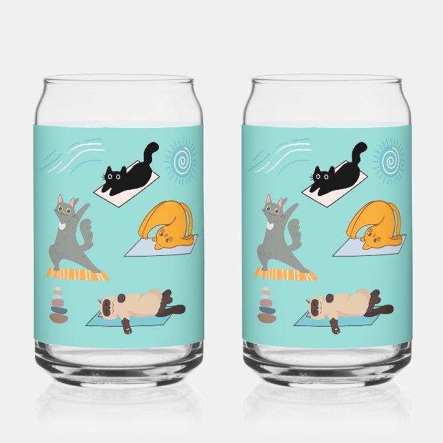 Funny Yoga with Cats Can Glass (Front)