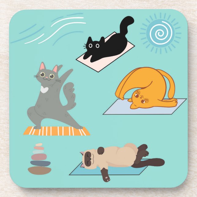 Funny Yoga with Cats Coaster (Front)
