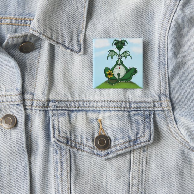 Funny Yogi Dragon Painting 15 Cm Square Badge (In Situ)