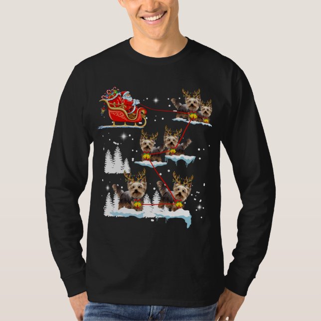 Funny Yorkie Christmas Pajama Santa Reindeer T-Shirt (Front)