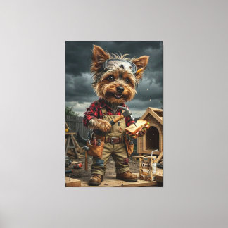 Funny Yorkie Construction Worker Poster – Playful Canvas Print