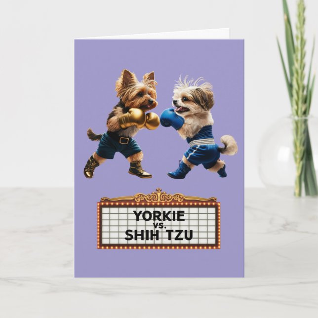 Funny Yorkie vs. Shih Tzu Card (Front)