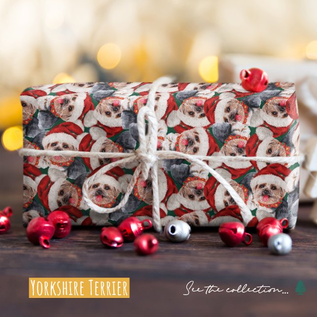 Funny Yorkshire Terrier Christmas Pattern Wrapping Paper (Creator Uploaded)