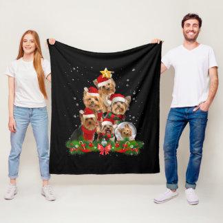 Funny Yorkshire Terrier Dog Christmas Tree Fleece Blanket