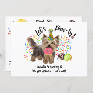 Funny Yorkshire Terrier Dog Doughnuts Birthday Par Invitation