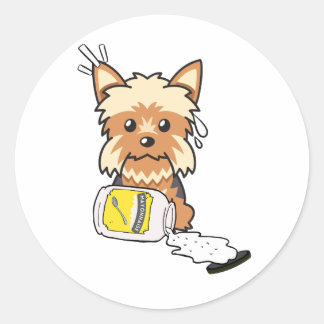 Funny yorkshire terrier spilled mayonnaise classic round sticker