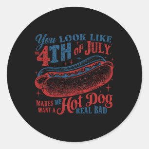 Funny You Look Like 4th Of July Hot Dog Wiener Men Classic Round Sticker