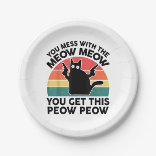 Funny You Mess With Meow-Shirt Black Cat With Gun Paper Plate