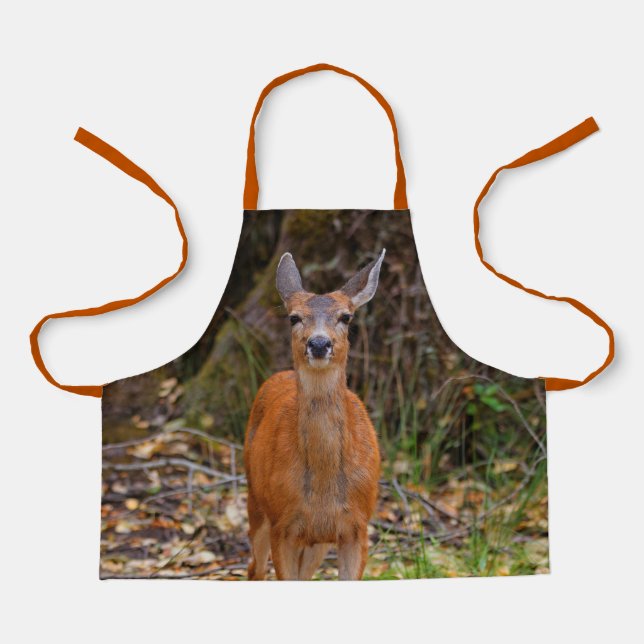 Funny Young Blacktail Deer Smiles at Photographer Apron (Front)