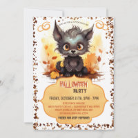 Funny Young Werewolf and Pumpkin Watercolor
