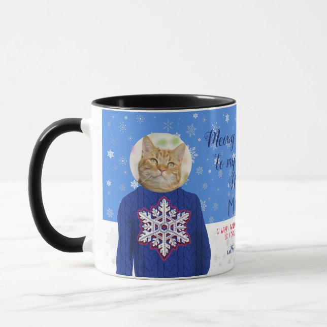 Funny Your Cat In Ugly Christmas Sweater Photo  Mug (Left)