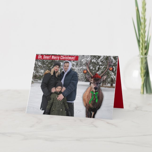 Funny Your Christmas Photo with a Deer Custom Pic  Holiday Card (Front)