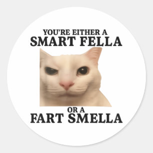 Funny Youre Either A Smart Fella Or A Fart Smella  Classic Round Sticker