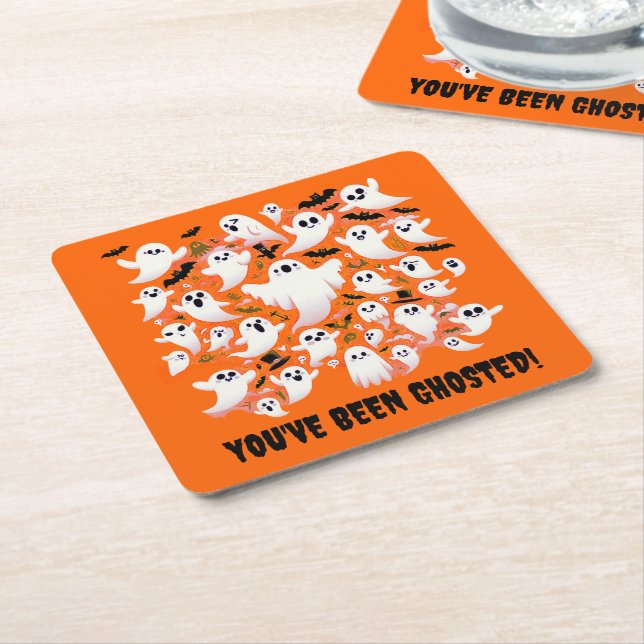Funny You've Been Ghosted Ghosts in Flight Square Paper Coaster (Angled)