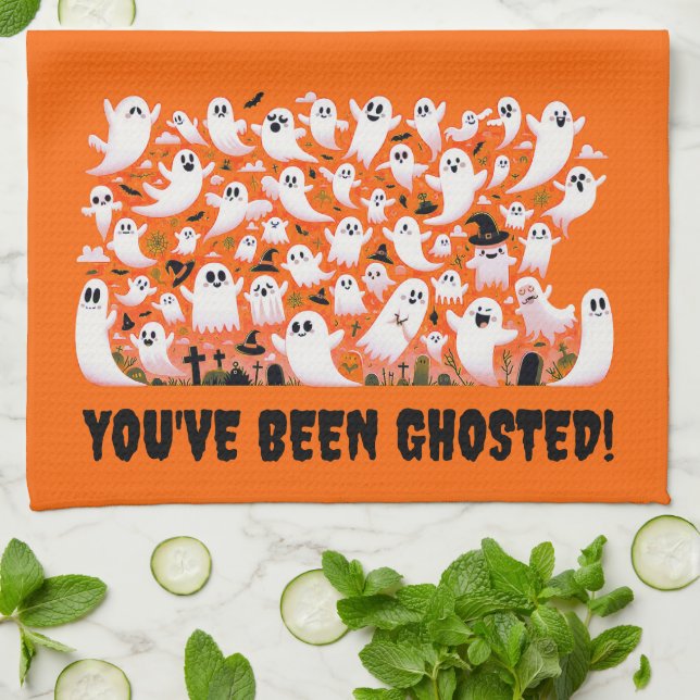Funny You've Been Ghosted! Ghosts in Graveyard Tea Towel (Folded)