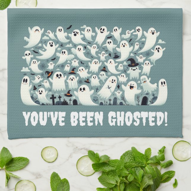Funny You've Been Ghosted! Ghosts in Graveyard Tea Towel (Folded)