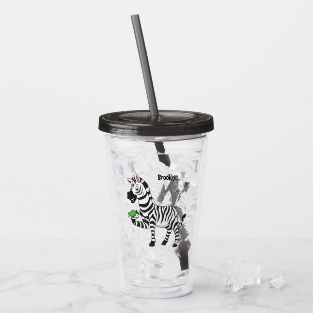 Funny zebra cartoon illustration acrylic tumbler (Front Ice)