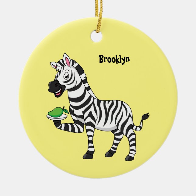 Funny zebra cartoon illustration ceramic tree decoration (Front)
