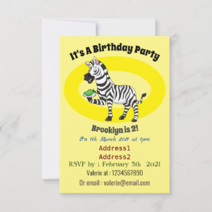 Funny zebra cartoon illustration invitation