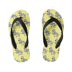 Funny zebra cartoon illustration kid's jandals