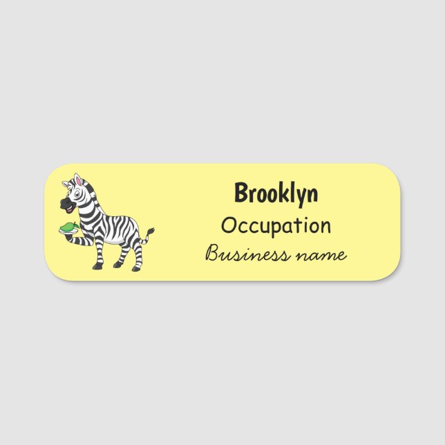 Funny zebra cartoon illustration name tag (Front)