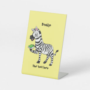 Funny zebra cartoon illustration pedestal sign