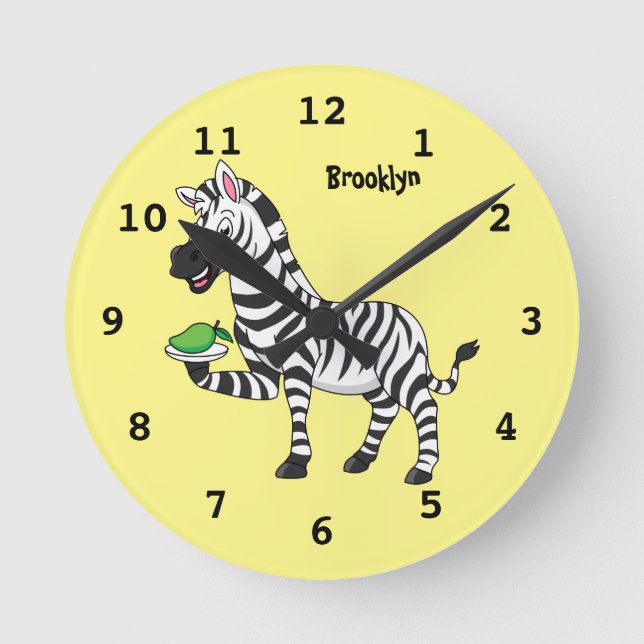 Funny zebra cartoon illustration round clock (Front)
