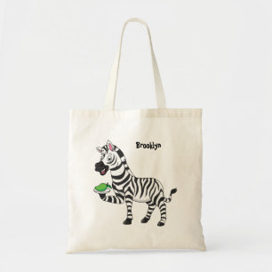 Funny zebra cartoon illustration tote bag