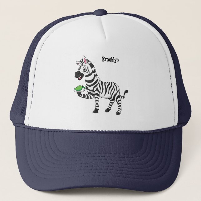 Funny zebra cartoon illustration trucker hat (Front)