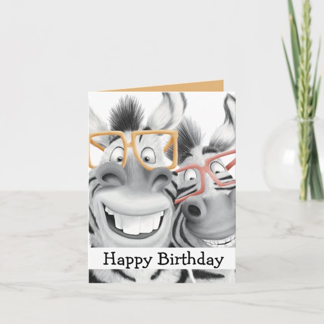 Funny Zebra Glasses Birthday Card (Front)