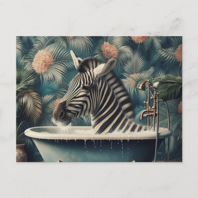 Funny Zebra in a Bathtub Bathing Postcard (Front)