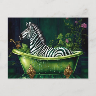 Funny Zebra in a Green Bathtub Postcard