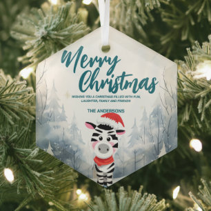 Funny Zebra Merry Xmas tree snow Holiday party Glass Tree Decoration