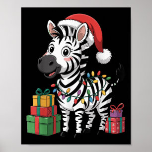 Funny Zebra Santa Hat Animals Lovers Ugly Christma Poster