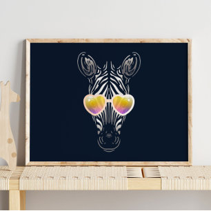 Funny Zebra   With Sunglasses Wall Print