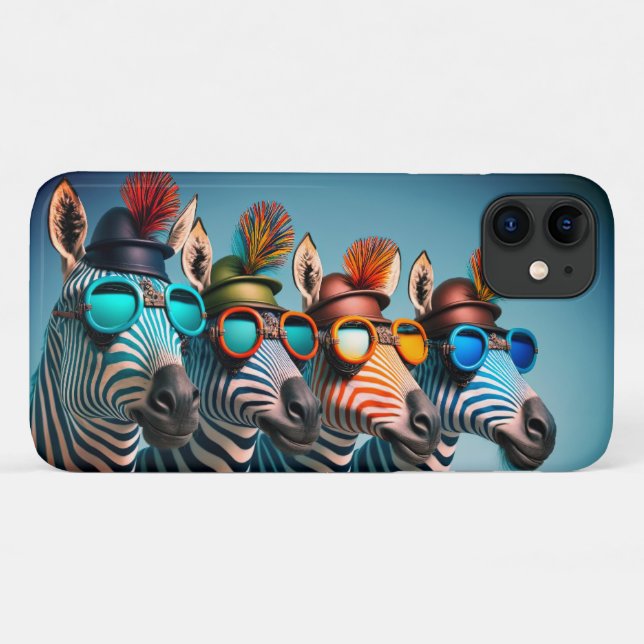 Funny Zebras Cute Zoo Animals Party Hats Glasses Case-Mate iPhone Case (Back (Horizontal))
