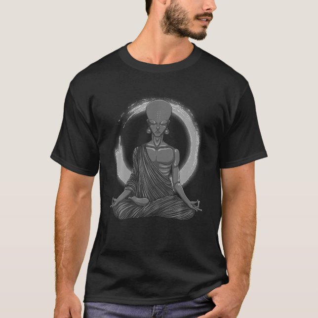 Funny Zen Alien Gift For Men Women Cool Buddha Yog T-Shirt (Front)