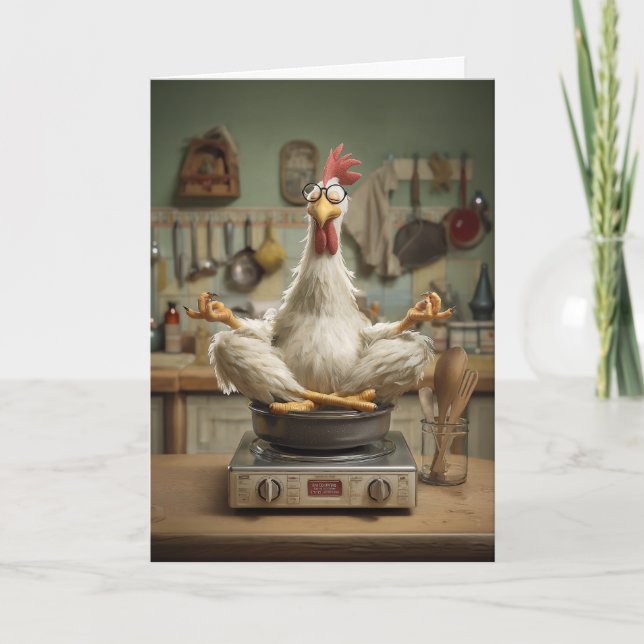 Funny Zen Chicken Cooking Scene Card (Front)